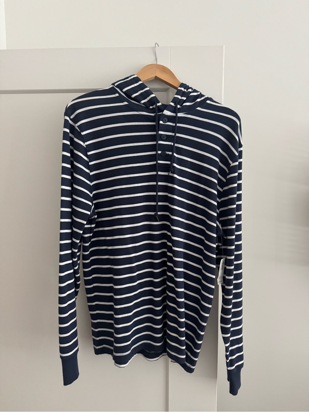Old Navy Navy and White Striped Hooded Henley